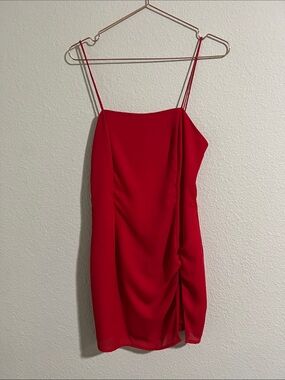 superdown Red Spaghetti Strap Ruched Mini Dress